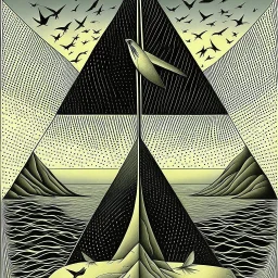 bird flying in perfect arrow pattern, neo surrealism, by Igor Morski, by Dali.