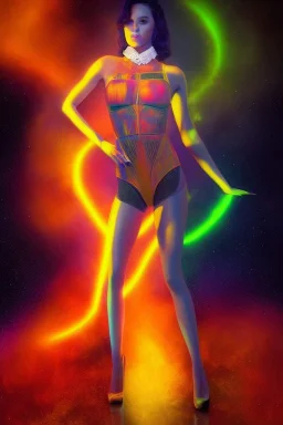 Full body portrait, painting, medium shot lady Spacecore clothing skin-tight volumetric nuclear waste glow