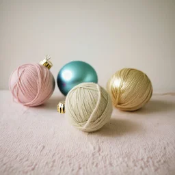 boules de Noël en laine ,pastel, polaroid abîmé