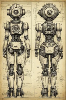 Hand drawn, art by Wayne Reynolds , Daren Bader and Tom Tenery, old paper with detailed schematics of dark dieselpunk cute robotic girl detailed drawings, cross section, concept sheet sketch, 8k