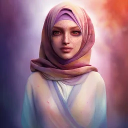 watercolor painting as woman's face, wearing hijab, fine detail, highly intricate, high-quality, volumetric lighting, 8k, ultrahd, George Grie, Marco Escobedo, Igor Morski,Brian Froud, Howard Lyon, Selina French,