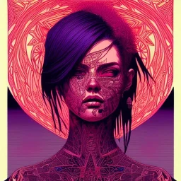 beautiful punk girl, hyper detailed, hyperdetailed, intricately detailed, illustration by <kilian eng>, purple tones, darkred tones,