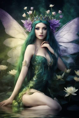 Dark green, tiara, purple hair, dark , fairy,nymph saphire, blue, emerald,rapunzel hair ,enchanted green,,purpleydragonfly,elven crown, gothic,water lilies, lotus,pond,amethyst