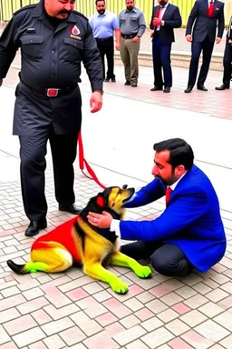 The head of the Syrian interim government in the body of a dog being dragged by a Turkish citizen.