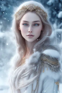 Wintertime Wonderland a Beautiful woman Hyperrealistic Digital Graphic in the Style of Charlie Bowater Julia Fox Monica Lee and Camilla D'Errico