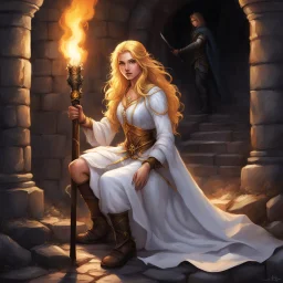 In a dank dungeon, lighted only by a guttering torch, three men stood about a young woman who knelt on the rush-strewn flags staring wildly up at them. She was clad only in a scanty shift; her golden hair fell in lustrous ripples about her white shoulders, and her wrists were bound behind her.