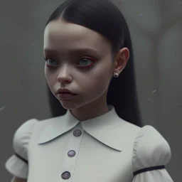 Jenna ortega as Wednesday addams,Short-Sleeve Peter Pan Collar Dress, hyper detail, octane render, unreal engine 5, photorealistic, 8k resulation