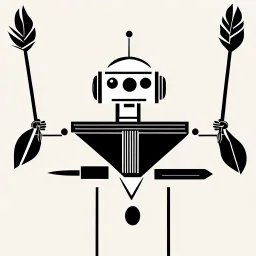 Simple minimal logo of robot holding a quill, style of Paul Rand –no text