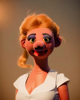 waitress woman muppet head, skin body, real photo, concept art, retro style, smooth, unreal engine 5, god lights, ray tracing, RTX, lumen lighting, ultra detail, volumetric lighting, 3d.