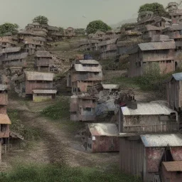 slums in the hill, realistic, 3d, render, 8k