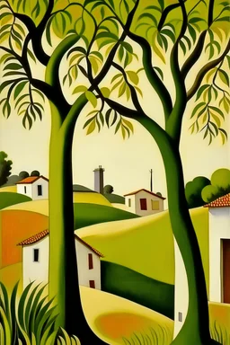 Village and face and olives tree and gun and machine style Georgia O’Keeffe
