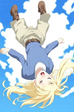 Blonde girl fall from sky. Anime style