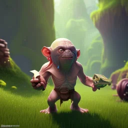 Clash of clans art style of cute gollum inside cave, full body, by mobeius, au naturel, hyper detailed, digital art, trending in artstation, cinematic lighting, studio quality, smooth render, unreal engine 5 rendered, octane rendered, art style by klimt and nixeu and ian sprigger and wlop and krenz cushart