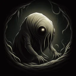 Knobblers Gob, creature hiding in shadows, profound, dramatic, fantastical illustration, creepy