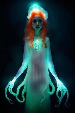 feral ginger girl squid ghost glowing and shining