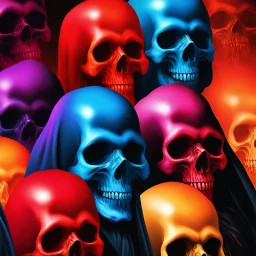 ultra high image quality, hell infused Grim Reaper Close-up of an set against AMOLED-worthy pure black backdrop, fantasy art style infused with filter, tailored for vertical wallpaper, exclusive design with no duplicates, radiating beauty suitable for a PC screen image, vivid colors, ultra fine, digital painting.