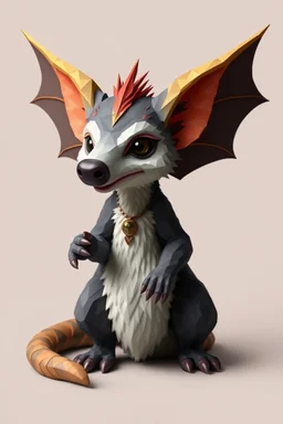 hi poly Mud luxury Wyrm psychic Opossum fur fox dragon -pose just the character and simple background