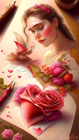 love letter, art, drawing, very realistic, detailed, vibrant colors.