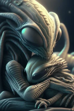 Alien cuddling ,highly detailed, artstation, sharp focus,4k