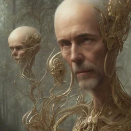 A man hearing music with head phones without caring what is going around him, renaissance, glass skin, forest background, intricate, elegant, highly detailed, digital painting, artstation, concept art, smooth, sharp focus, illustration, art by artgerm and greg rutkowski and fra angelico and alphons mucha