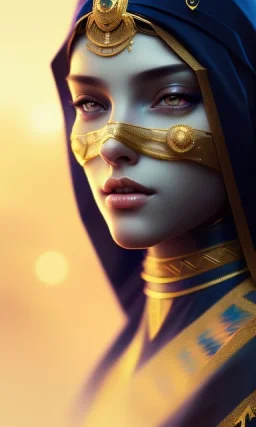 Arab princess , cute, beautiful, black eyes,Veiled، head and shoulders portrait, cinematic, 8k, resolution concept art portrait by Greg Rutkowski, Artgerm, WLOP, Alphonse Mucha dynamic lighting hyperdetailed intricately detailed