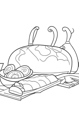 Coloring page for toodlers, with a baked bread, very Bold outlines and white background, minimal number of elements, very simple, very thick outlines