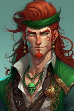 pirate nereid male with auburn and green hair