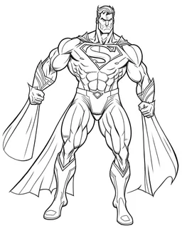 superman coloring page, full body (((((white background))))), only use an outline., real style, line art, white color, clean line art, white background, Sketch style