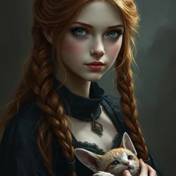 a pretty fantasy woman, young, braided ginger hair, maternal, dark fantasy art