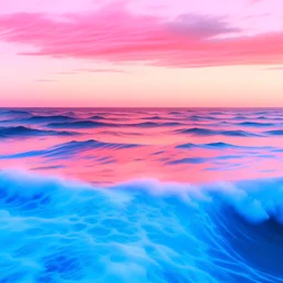 Sea, waves made of very soft clouds, soft pink, grainy view