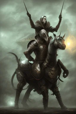 sauron on horse , dystopian surrealism, dark horror fantasy, hdr, demonic, dark art