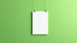 Mock up, White poster hanging on a small clip, clean green wall background, Ai generated Images