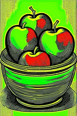 Vintage pop art style of a bowl of sliced apples