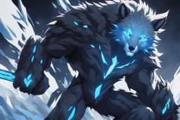 white bear in 8k solo leveling shadow artstyle,blue ice and thunder them, neon effect, blue thunder, full body, apocalypse, intricate details, highly detailed, high details, detailed portrait, masterpiece,ultra detailed, ultra quality