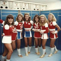 1970s swimming cheerleaders in the lockers