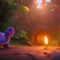 Cute turtle, league of legends, in the jungle, full detail, intricate detail, cinematic, 8 k, cel shaded, unreal engine, featured on artstation, pixiv, cartoon style