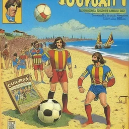 A 1980 medieval london comic cover of uruguayan football magazine. At the beach Monty Pyton.