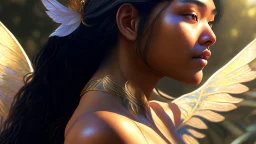 beautyfull asiatic woman, art by kiera malone , concept art modern photorealistic, in the style of , Artstation, sunlight, Unreal Engine sharp fine details trending on artstation reflections 4k ultra realistic post-processing A detailed illustration of a beautiful young female human with growing out of her back. Her skin, hair and face are all made of paint. Her wings are spread. Front view. Highly detailed flawless facial features and eyes. Abstract Oil painting splash art. White ba