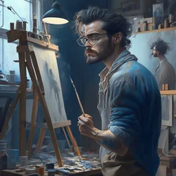 man in a art studio, realistic avatar