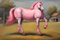 a pink horse like a 19th painting