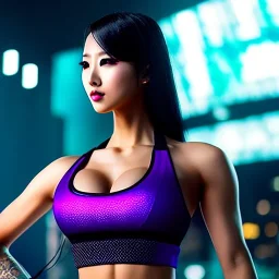 Cyberpunk Girl Wearing a sports bra, mas