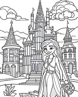 Elsa In Front Of The Ice Castle Coloring Page