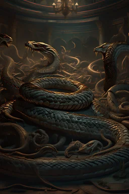 Bosch nightmares paint inf style Title: " snakes ,insanely detailed octane render trending on artstation, 8k artistic photography, photorealistic concept art, soft natural volumetric cinematic perfect light, chiaroscuro, award-winning photograph, masterpiece, oil on canvas, Raphael, Caravaggio, Greg Rutkowski, people, beksinski, Giger