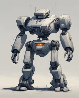 can you draw a us-marine robot in a style appropriate for Paradroid 90?
