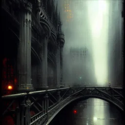 Bridge leads to Gotham city, Neogothic architecture,by Jeremy mann, point perspective,intricate detail