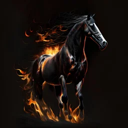 painting whit fiery horse in black background