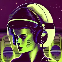 alien 1979, aliens 1986, above the sky, headphones on, VHS, new retro wave