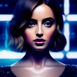 Ultra detailed fullbody Portrait in oil on canvas of beautiful Anna de Armas(Joi) -blade runner 2049-,extremely detailed digital painting, extremely detailed face, crystal clear eyes, mystical colors ,perfectly centered image, perfect composition, rim light, beautiful lighting,masterpiece ,16k, stunning scene, raytracing, anatomically correct, in the style of Simon Bisley and uncannyknack and caravaggio and Seung Eun Kim and Steve Jung Jeehyung Lee.