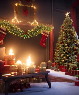 Cosy Christmas theme, magnificent, majestic, Realistic photography, incredibly detailed, ultra high resolution, 8k, complex 3d render, cinema 4d.