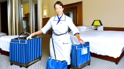 guilty looking hotel housekeeping stealing someone's baggage